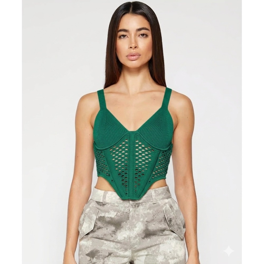 Maniere de Voir Women's Green Crochet Knit Corset Top Size 6